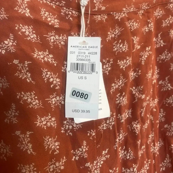 NWT American Eagle Wide Leg Pants Culotte Floral Elastic Waist Rust Mauve Small - Picture 8 of 8